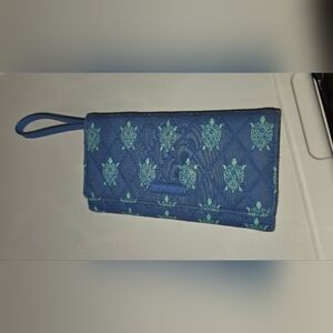 Blue Quilted Wallet with Turtle Design